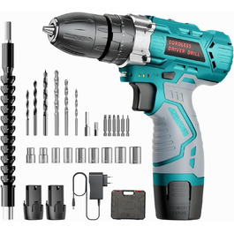 Акумуляторний шуруповерт 12V, 25 Nm, 2×2000mAh, 25+3 ступні крутного моменту, 24 шт. аксесуарів & кейс – для дому, DIY та монтажу меблів RT1028-H