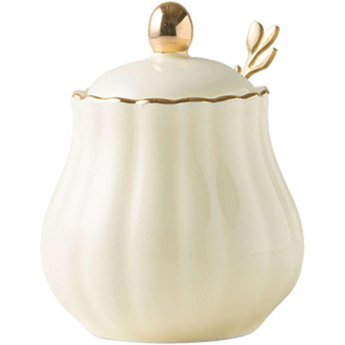 Ceramic Sugar Bowl with Spice Jars, Solid Color Sugar Bowl with Lid and Spoon, Ceramic Sugar Storage Jar, Porcelain Sugar Pot (Yellow)