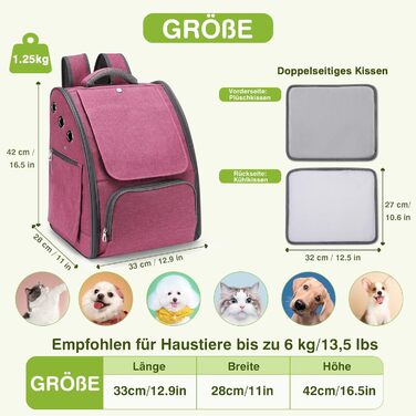 Рюкзак для котів та собак ALLSOPETS, складний, дихаючий, з сонцезахистом, для маленьких котів та собак, ідеальний для подорожей, кемпінгу та піших прогулянок (Беerenроже)