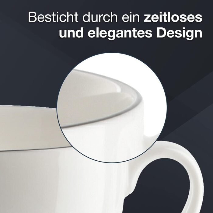 Сервіз для кави на 6 осіб з порцеляни, 18 предметів: 6 тарілок для десерту, 6 чашок, 6 підставок. Білий з чорним обідком.