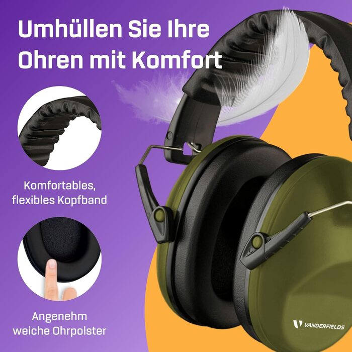 Навушники захисні Vanderfields Premium - шумопоглинання 33.2 dB - для дорослих та підлітків - рожевий (армійний зелений, 2 шт.)