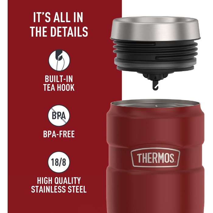 Термос туристичний King 16oz з нержавіючої сталі, червоний, матова поверхня