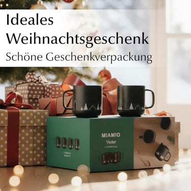Набір з 4 чашок MIAMIO для святкування Різдва, 500 мл, чорний колір / Кавові чашки на Різдво, мінімалістичний зимовий мотив, подарунок на Різдво, безпечні для миття в посудомийній машині та використання в мікрохвильовій печі – Vinter Collection