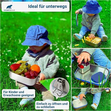 Stainless Steel Lunch Box | Lunchbox for Kids | 800 ml | Set with Dip Container 65 ml | Sliding Divider | Leak-Proof and Plastic-Free | Bread Box Snack Box