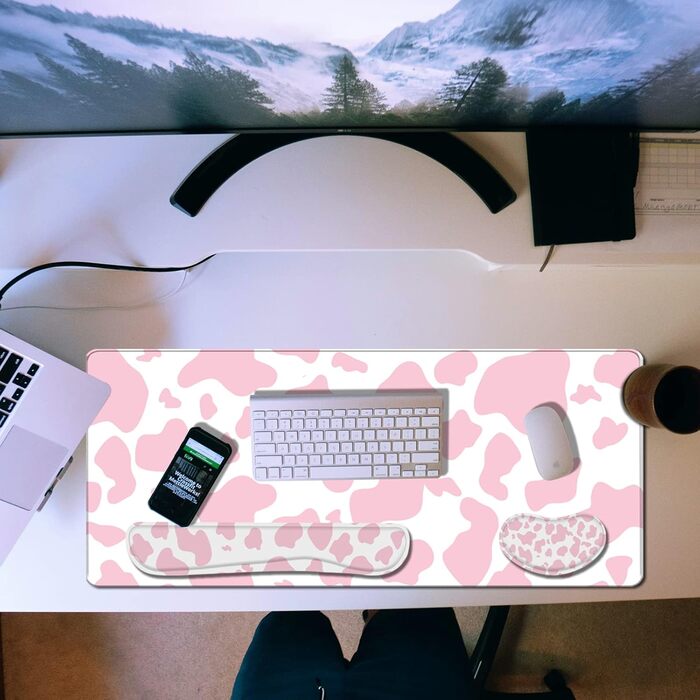 Килимок для миші 80x40 см 3-в-1 з підставкою для зап'ястя та клавіатури, рожевий (J2)