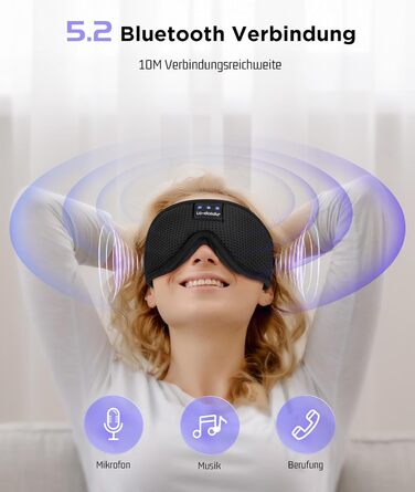 Маска для сну з Bluetooth навушниками Dolida - повна світлоізоляція, дихаюча тканина, для подорожей, йоги, медитації