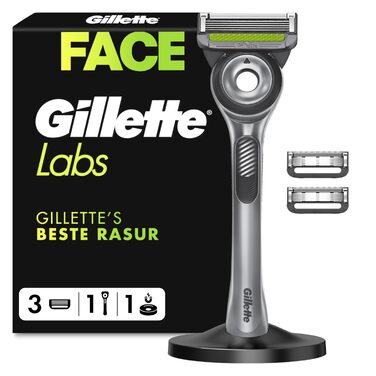 Чоловіча бритва Gillette Labs з ексфоліаційною смужкою, магнітним преміум-тримачем та 3 змінними касетами, срібляста