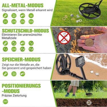 Металодетектор професійний, для дорослих та дітей, водонепроникний IP68 з точним визначенням місця знахідки, 5 режимів, комплект з навушниками, лопаткою та рюкзаком