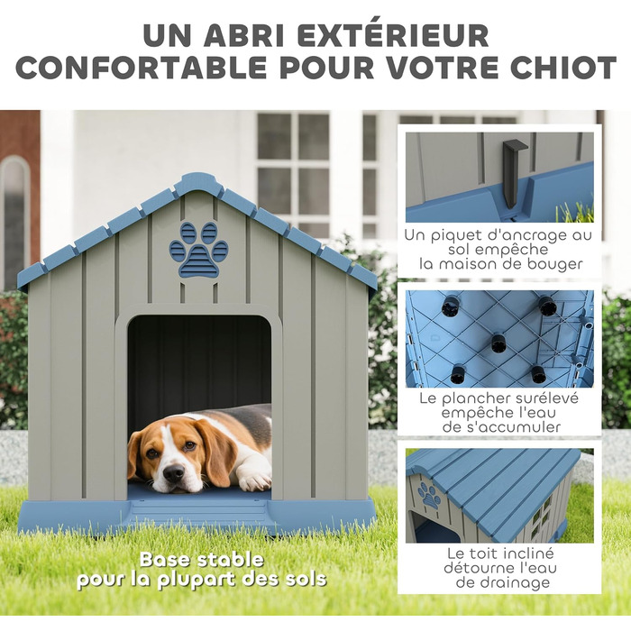 Будка для собак PawHut Outdoor з водонепроникного поліпропілену, вентильована, легка у збірці, сірого кольору