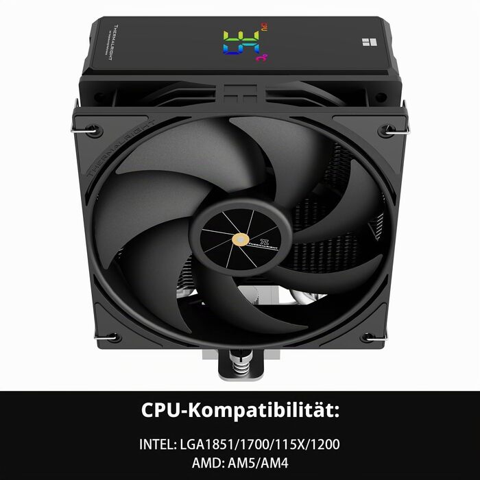 Кулер для процесора Thermalright Assassin X 120R Digital Black, 120мм PWM вентилятор, цифровий дисплей, сумісність з AM4/AM5, Intel LGA1700/1851/1200/115X