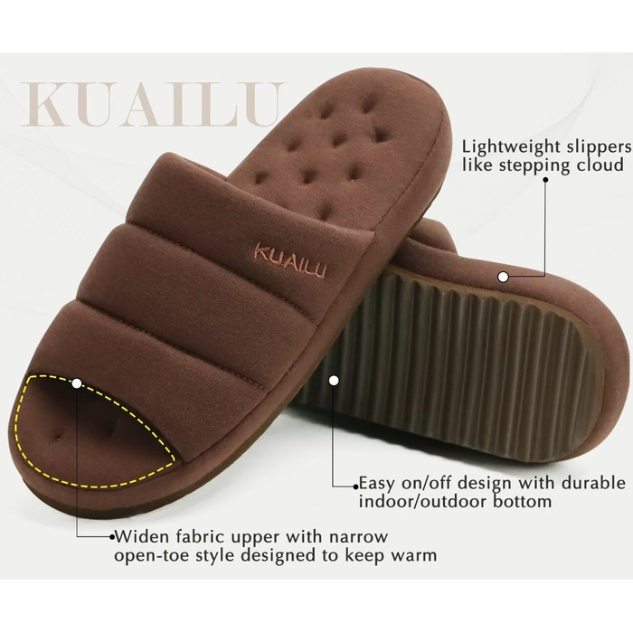 Чоловічі домашні тапочки KuaiLu, стильні, з м'якою устілкою з піною Memory Foam, з гумовою підошвою, коричневі, 44 EU