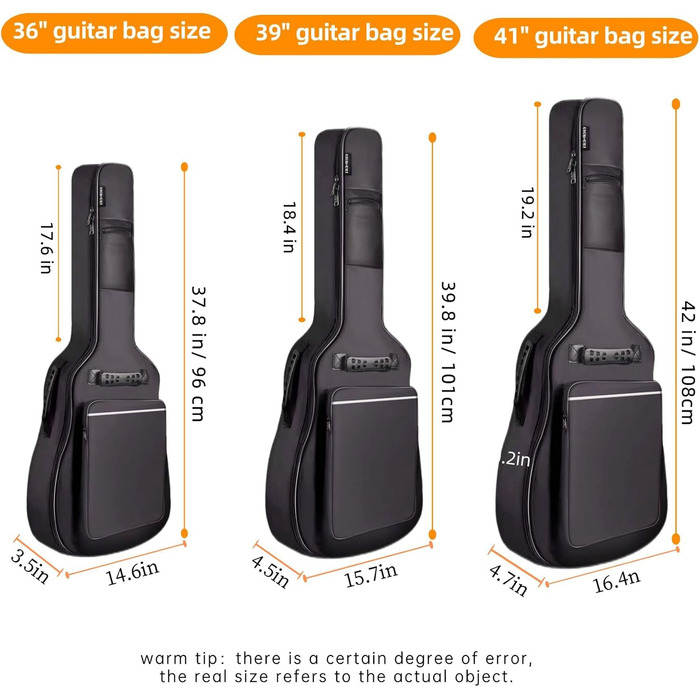 Чохол для акустичної гітари GIGKOUKI, 0.9 см товщина підкладки, для гітар 39-41 дюймів, водонепроникний, з регульованим плечовим ременем