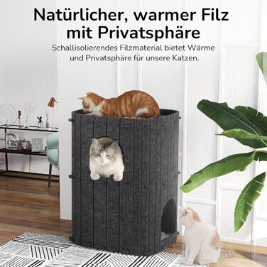 Cat Cave, Stable Cat Cave made of high-quality felt, 3-layer indoor cat house bed, Cat cave for sleeping, playing and hiding, Felt cave, 45 x 37 x 60cm, Large (dark gray)