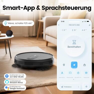 Робот-пилосос AIRROBO P25: потужність 2800 Pa, для твердих поверхонь та килимів, керування через додаток, 120 хв роботи, з пультом дистанційного керування (чорний)