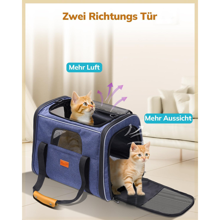 Транспортна переноска для котів та цуценят Morpilot до 5 кг, переноска для котів та собак, блакитна денім, 44 x 28 x 35 см, 44L, з надійними застібками, для відвідування ветеринара, авто, літак