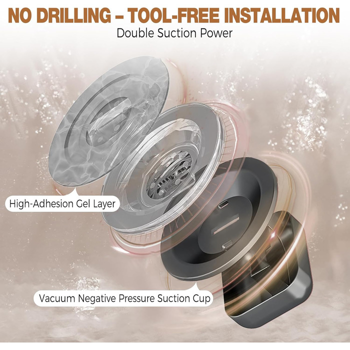 Сучасна поличка для душу Lekesky, стійка до іржі, 2 шт., Gunmetal Grey, алюміній, на присосках, без свердління, з 12 гачками, прямокутна