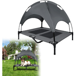 Підвищене ліжко для собак UISEBER 92x76x92 см, Outdoor з дахом, для великих собак до 50 кг, водонепроникне, сіре+чорне 【L】
