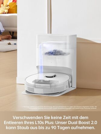 Робот-пилосос Dreame L10s Plus з автоматичним спорожненням, до 90 днів автономної роботи, потужність всмоктування 7000 Па, DuoScrub™ система миття, автоматичне підняття мопа, розпізнавання килимів за допомогою ультразвуку