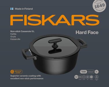 Каструля з кришкою Fiskars Hard Face 1,8 л, 18 см, антипригарна, для всіх плит, алюміній/пластик, стійка до подряпин
