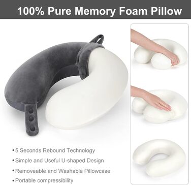 Подушка для шиї TALLGO з Memory Foam - для подорожей, автомобіля та дому (Сірий)