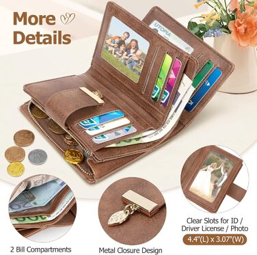 WACCET Wallet for Women Small, Ladies Purse RFID Blocking PU Leather Large Capacity Wallet with 14 Card Slots and Zipper Coin Pocket Small Wallet for Women