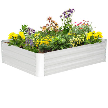 Підвищене грядка Outsunny зі сталі з гарячим цинковим покриттям 120 x 90 x 30 см Садовий грядок Ящик для посадки Сріблястий для квітів та овочів