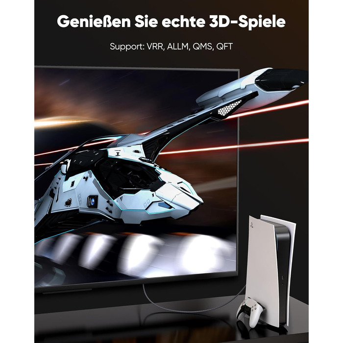 HDMI кабель Highwings 8K 3 метри, HDMI 2.1, 48Gbps, Ultra Highspeed, 8K@60Hz, 4K@120Hz, HDR10, eARC, DTS:X, 3D, HDCP 2.2/2.3, сумісний з PS5/PS4/PS3, HDTV, Blu-ray Player