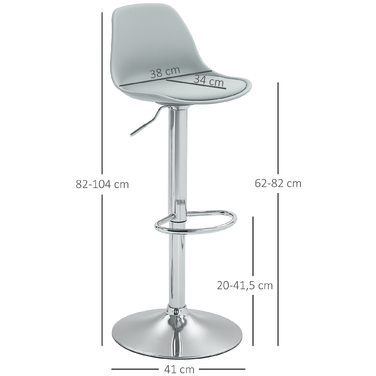 HOMCOM Set of 2 Bar Stools, Upholstered Bar Chair with Steel Frame, Backrest, Height Adjustable Kitchen Stools with Footrest 360° Swivel Counter Stools for Kitchen, Living Room, Dining Room, Faux Leather Grey | Aosom