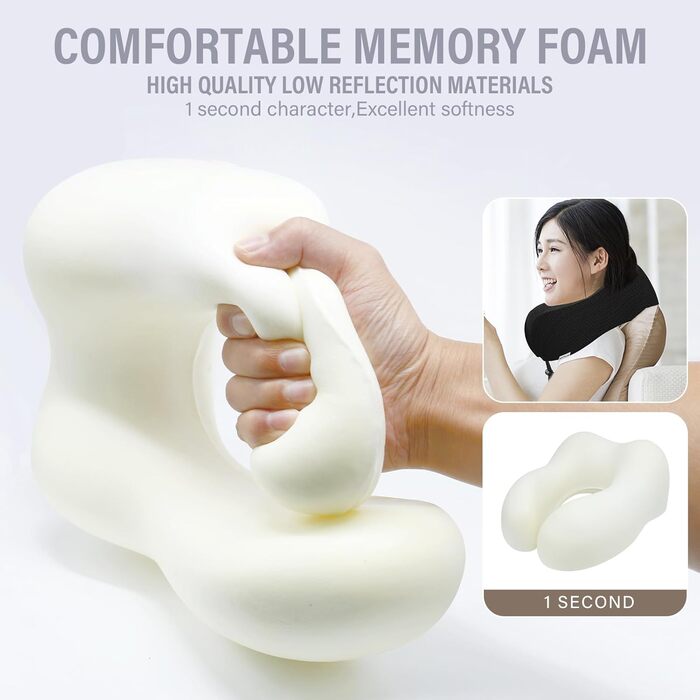 Подушка для шиї в подорожах: м'яка, з memory foam, для авто, літака, офісу та дому (чорна)