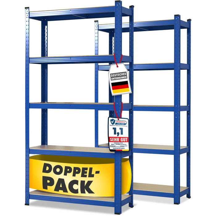 KARAT Heavy-Duty Shelving Unit, 2-Piece Set, 40 x 90 x 180 cm