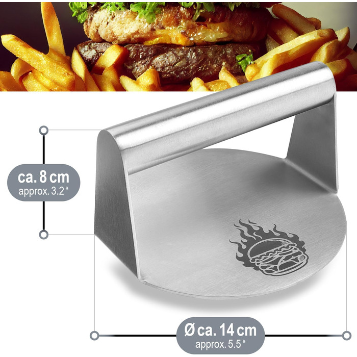 Пресс для бургерів COM-FOUR® Ø 14 см з нержавіючої сталі 430, Burger Smasher - прес для рівних котлет, придатний для миття в посудомийній машині, Fleischbeschwerer ідеально підходить для гриля та сковороди