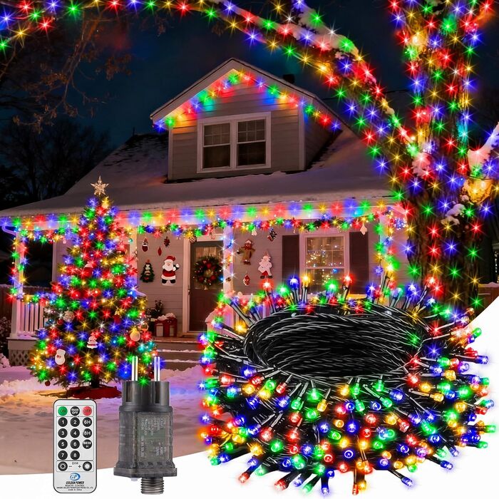 LED гірлянда для прикраси ялинки та декору на балкон/сад: 5м, 150 LED, тепле біле світло, 8 режимів, таймер, пульт, для внутрішнього та зовнішнього використання