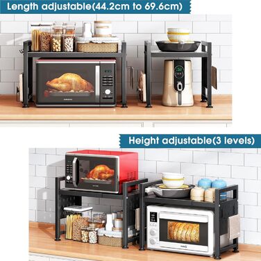 Стійка для мікрохвильової печі SAYZH, 2-рівнева розширювана, з 10 гачками, чорна