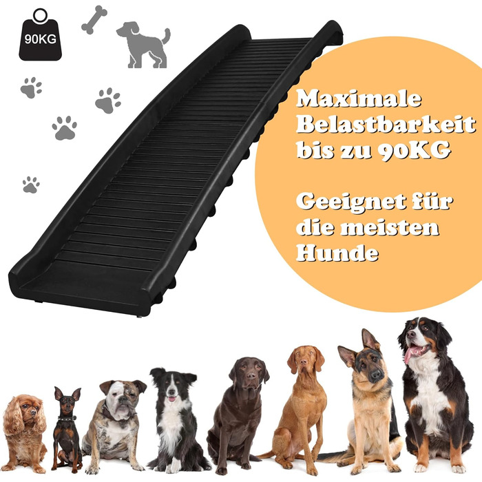 Рампа для собак UISEBRT, складана, для багажника авто, до 90 кг, 156 x 40 см, чорна