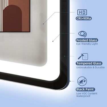 Дзеркало для ванної кімнати зі світлодіодним підсвічуванням STARLEAD 80x60 см, Bluetooth, протитуманне, регульоване, 3 кольори світла, HD скло, IP44, горизонтальне/вертикальне