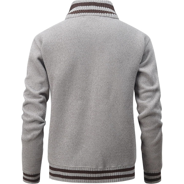 Чоловічий светр з кишенями та коміром-стійкою, флісовий підкладка, кардиган, повсякденний зимовий светр, теплий верхній одяг, куртка, великий розмір (Хакі, XXL)