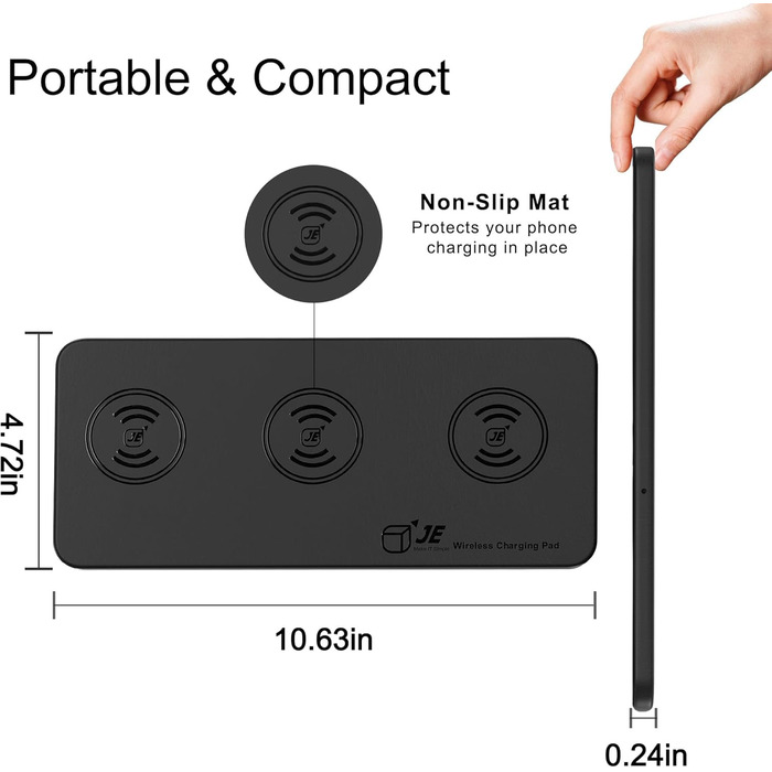 Бездротовий зарядний пристрій 3 в 1 Ladepad, 15W, для Apple iPhone 16/15/14/13/12/Pro/Max, AirPods, чорний (з адаптером)