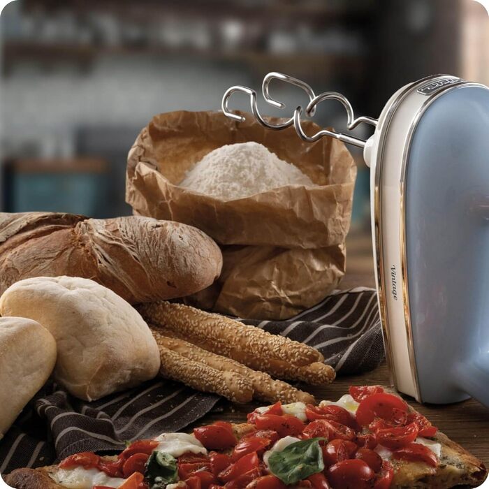 Міксер ручний Ariete Vintage 1548, 450W, 5 швидкостей, Turbo, 2 насадки, для тіста та збивання (Блакитний)