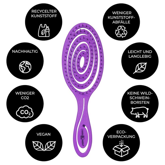 Щітка для волосся Chiara Ambra без заплутування - для жінок та чоловіків - розпушувач для кучерявого та довгого волосся - екологічна розпушувальна щітка, щітки для волосся - (слива)