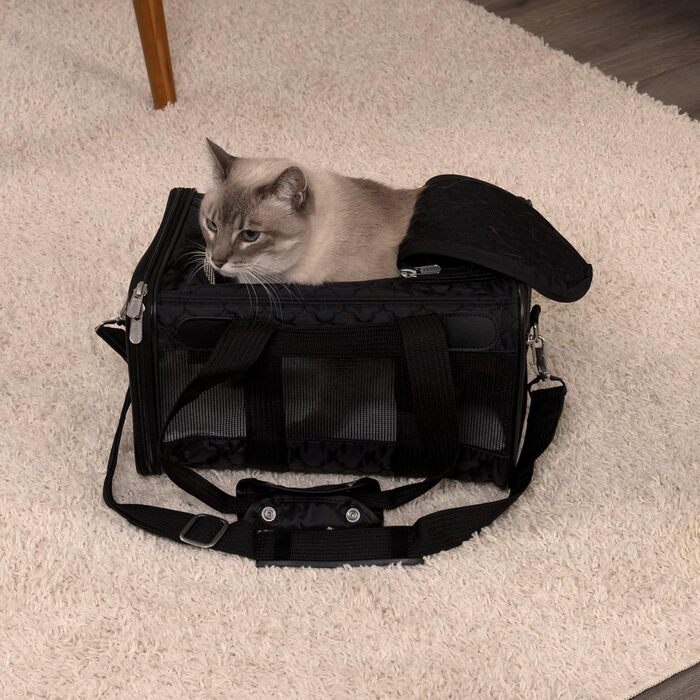 Транспортна переноска для тварин Sherpa Original Deluxe, розмір M (38x25x10 см), чорна, схвалена авіаперевізниками