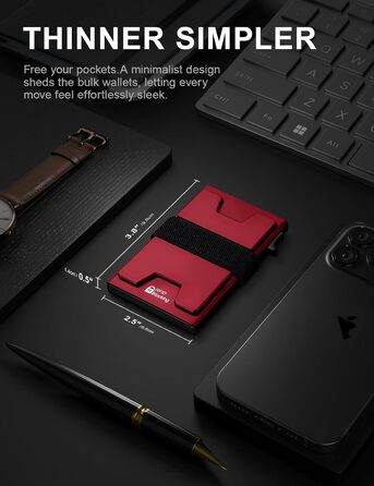 Кредитне картхолдер для чоловіків LXMY з RFID захистом, алюмінієвий, Slim, вміщує 12 карт та гроші, червоний