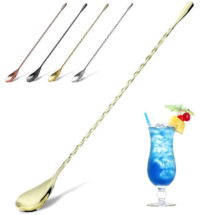 Якісний барний мішалка для коктейлів YFWOOD з нержавіючої сталі, довгий руків'я, стильний спіральний дизайн, ідеально для барменів та дому (Золотий)