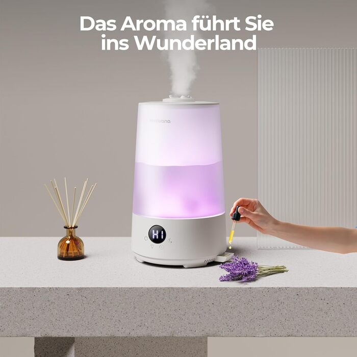 Зволожувач повітря Homvana для спальні: 3.6L, 360° Cool Mist, тиха робота 16dB, аромадифузор, нічне підсвічування 7 кольорів, BPA Free, для дітей та рослин