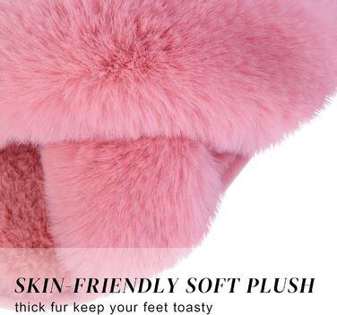 Жіночі домашні тапочки з перехресними ремінцями, м'які, пухнасті, теплі, комфортні. Розмір 38/39 EU, рожеві