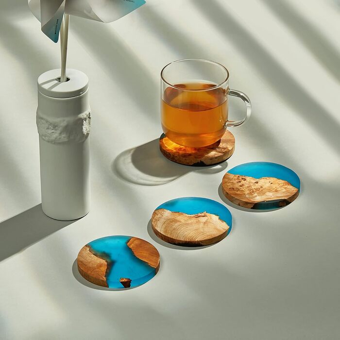 Set of 4 Coasters with Epoxy Resin, Bar Coasters for Drinks, Modern Coasters for Bar, Kitchen, Home, Apartment, Housewarming Gift, Birthday Gift
