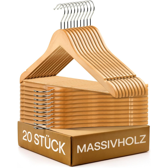 Дерев'яні вішалки для одягу Praknu (20 шт.) з перекладиною та обертовим гачком 360° - для сорочок та штанів