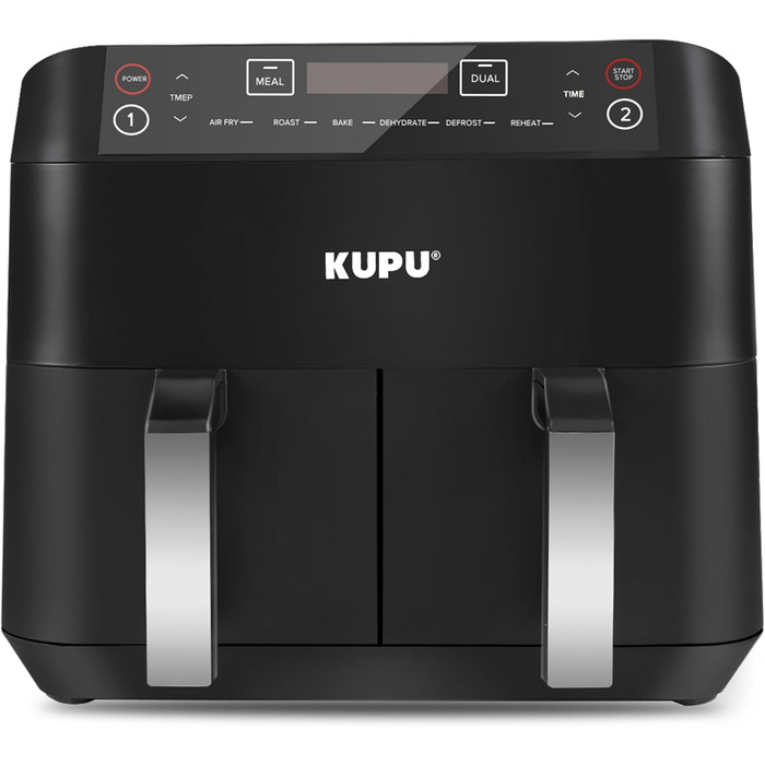 KUPU Аерофритюрниця 6 л, 1500 Вт, 6-в-1, без олії, 360° циркуляція повітря, регулювання температури 40-200°C, кошики для посудомийної машини, компактна