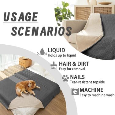 Водонепроникний килимок для собак, 127x152 см. Підходить для великих собак, миючий, для активного відпочинку. Також підходить для котів та як чохол на диван. Колір: сірий+бежевий (темно-сірий+бежевий, 60x80 см)