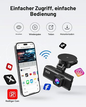 Автомобільний відеореєстратор REDTIGER F7NP 4K Starvis 2 з CPL-фільтром, GPS, Wi-Fi та картою пам'яті