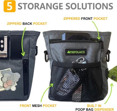 Лекарства для собак – сумка-лейкоріз для собак з кількома кишенями, диспенсер для пакетів для екскрементів і кишеня для телефону, 3 варіанти носіння – ідеальний мішок для корму для собак, тренування та прогулянки, сірий, магнітна застібка